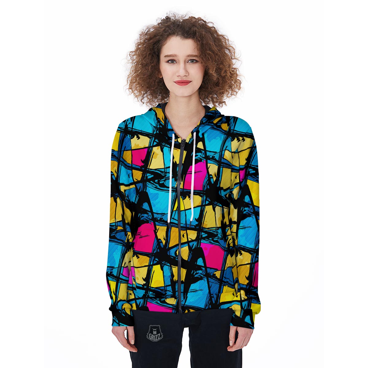 Abstract Psychedelic Graffiti Women's Zip Up Hoodie-grizzshop