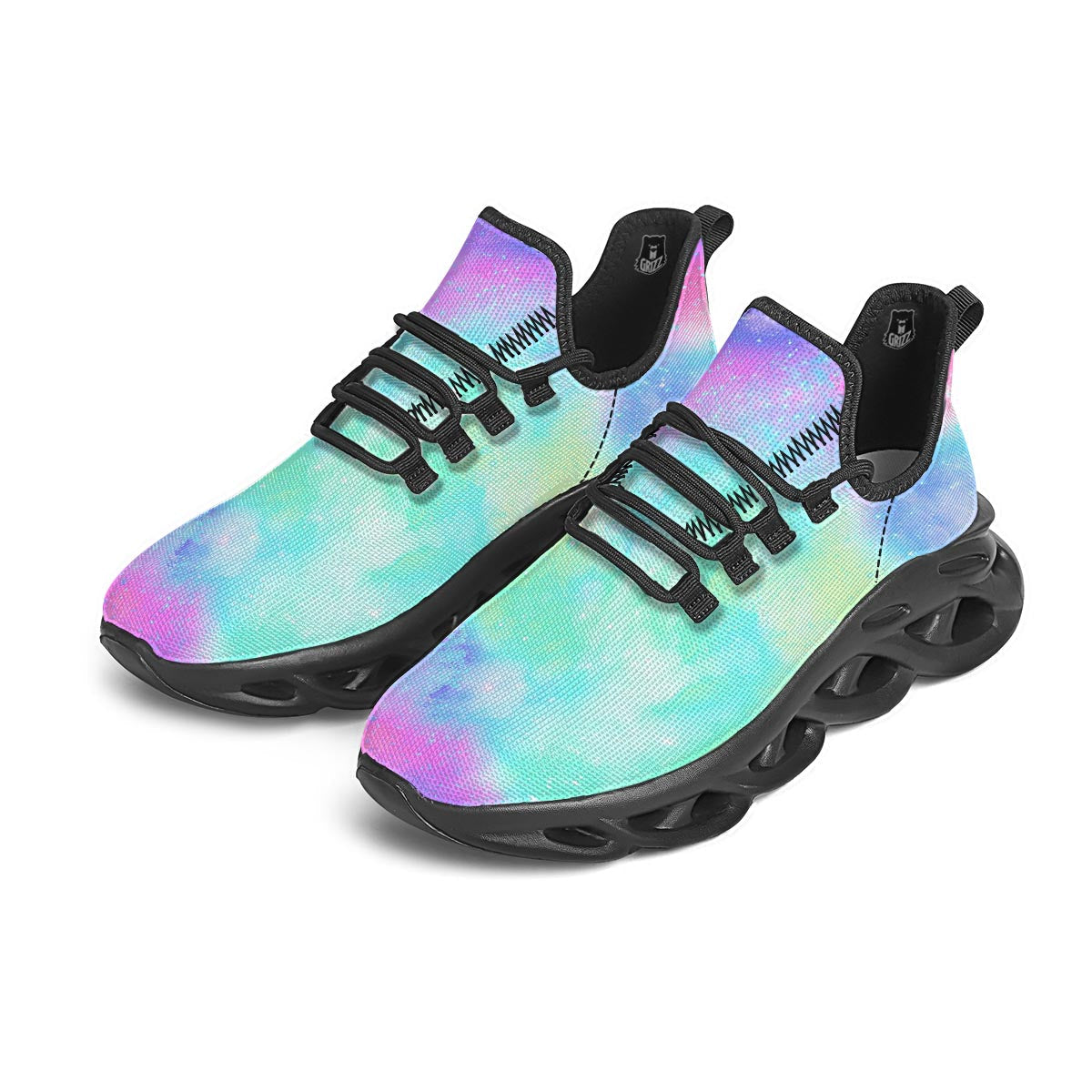 Abstract Psychedelic Holographic Black Running Shoes-grizzshop