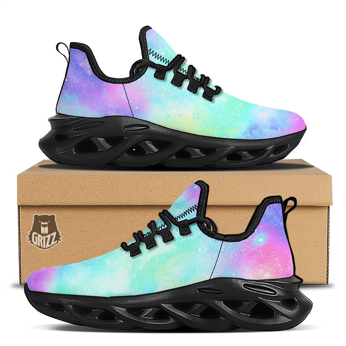 Abstract Psychedelic Holographic Black Running Shoes-grizzshop