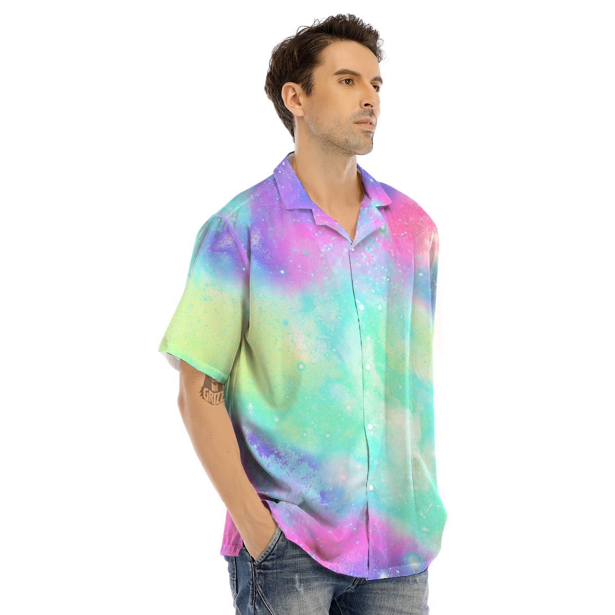 Abstract Psychedelic Holographic Men’s Hawaiian Shirt-grizzshop