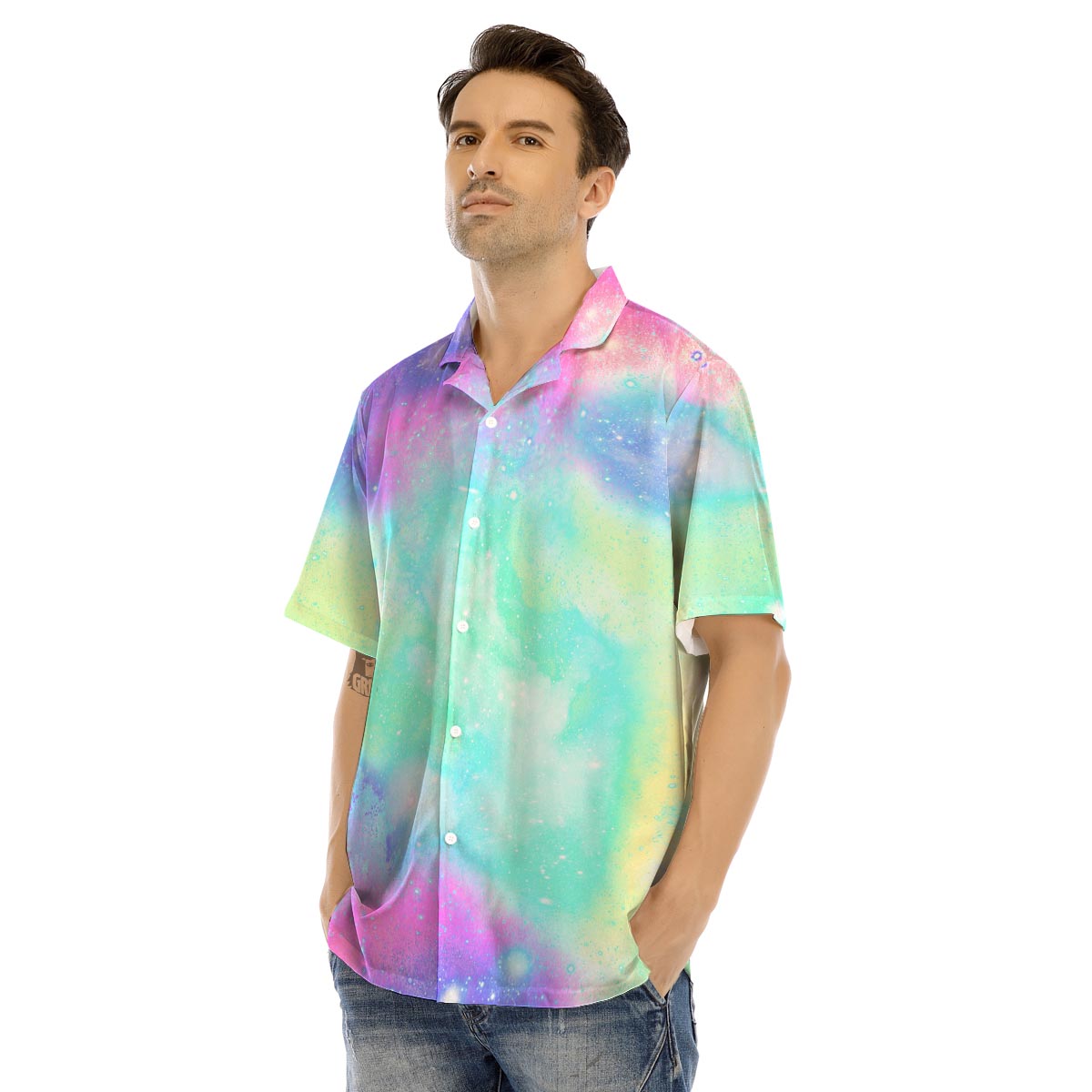 Abstract Psychedelic Holographic Men’s Hawaiian Shirt-grizzshop