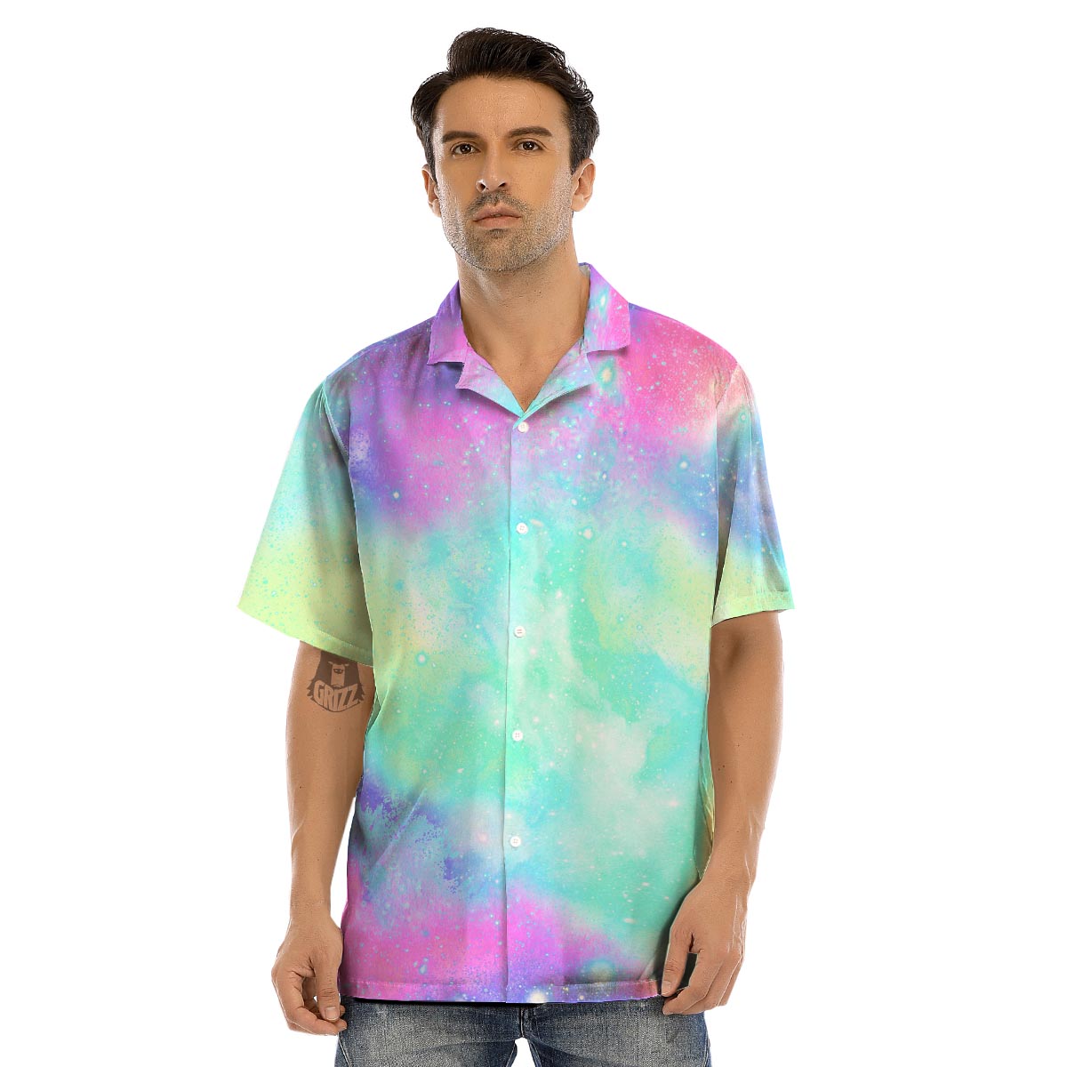 Abstract Psychedelic Holographic Men’s Hawaiian Shirt-grizzshop