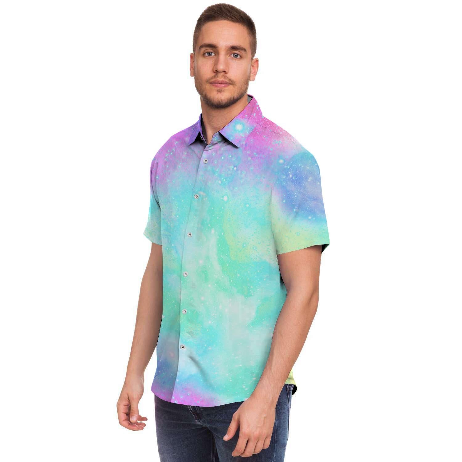 Abstract Psychedelic Holographic Men's Short Sleeve Shirt-grizzshop