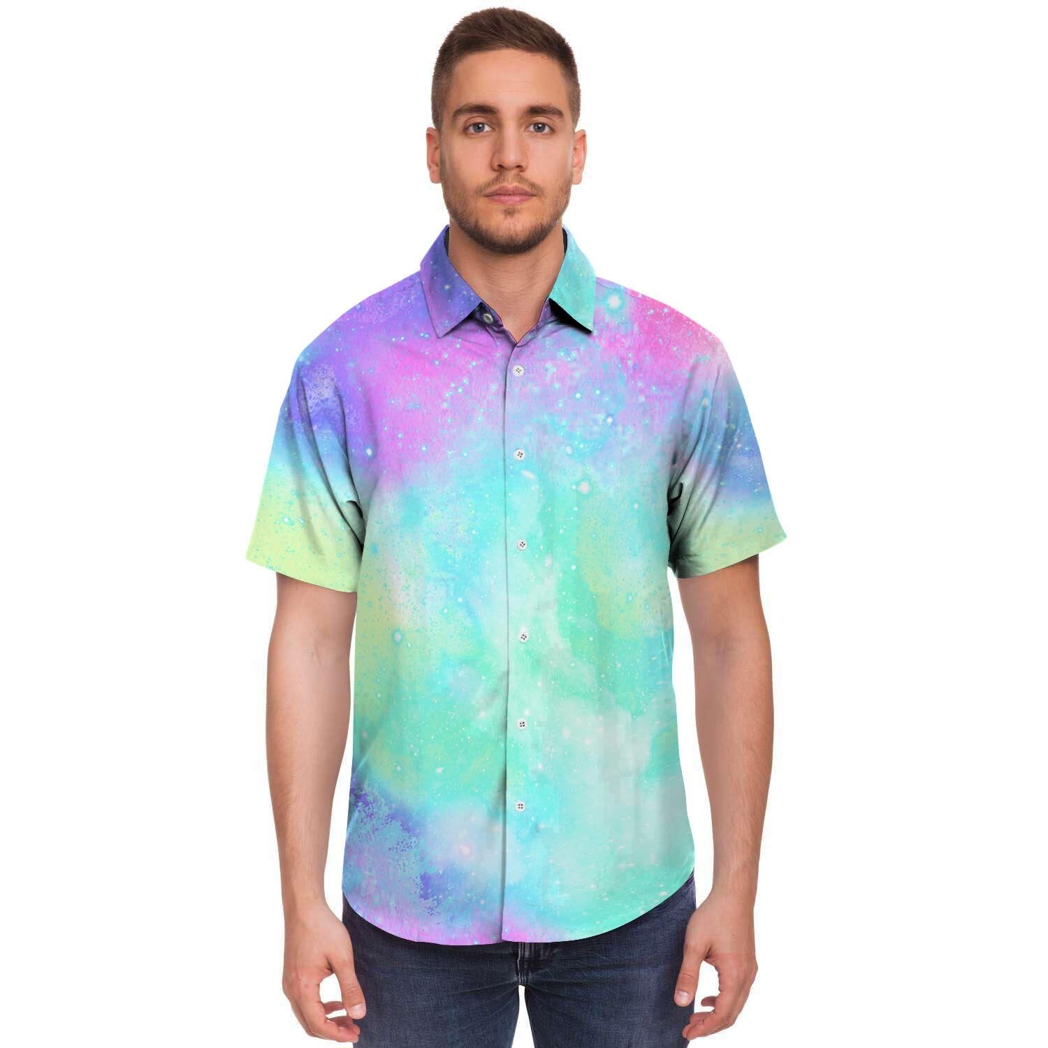 Abstract Psychedelic Holographic Men's Short Sleeve Shirt-grizzshop