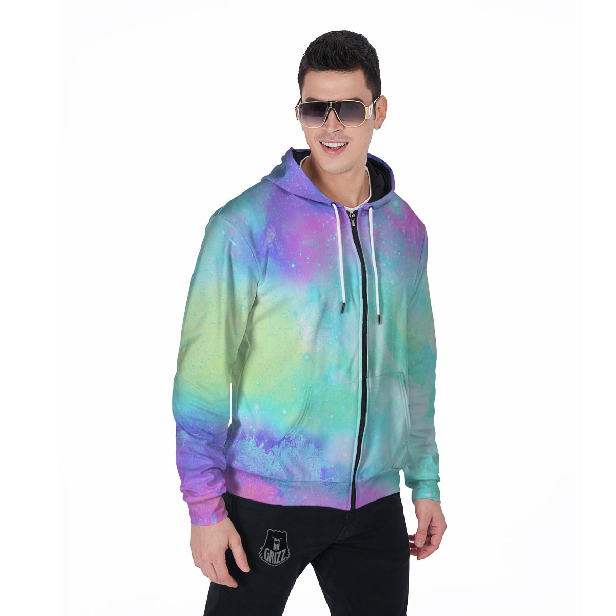 Abstract Psychedelic Holographic Men's Zip Up Hoodie-grizzshop