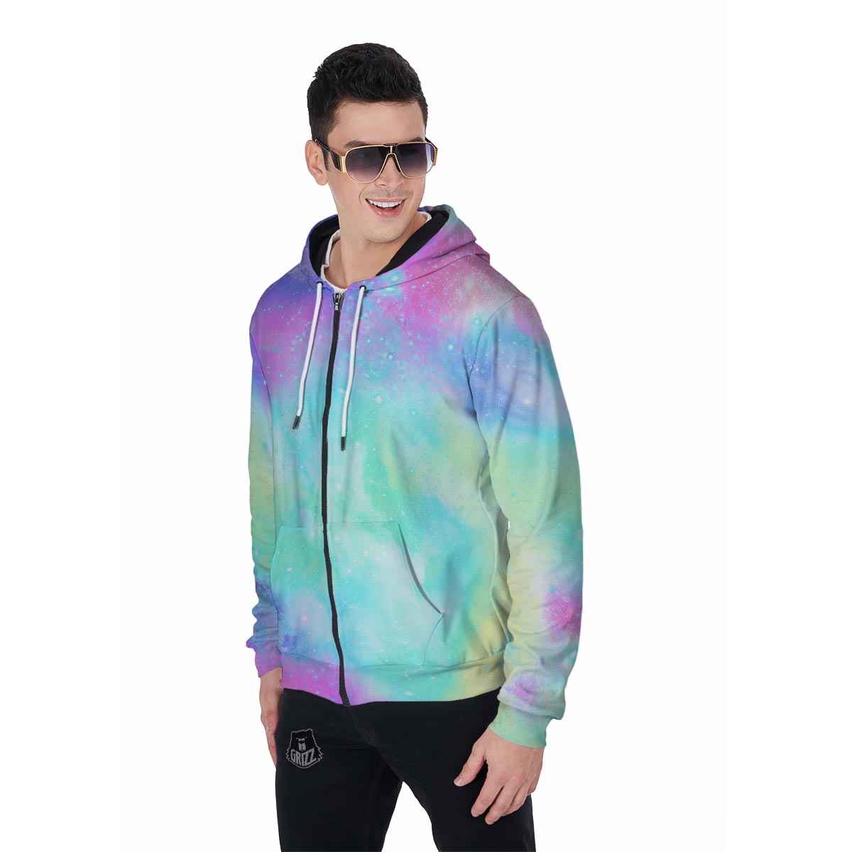 Abstract Psychedelic Holographic Men's Zip Up Hoodie-grizzshop