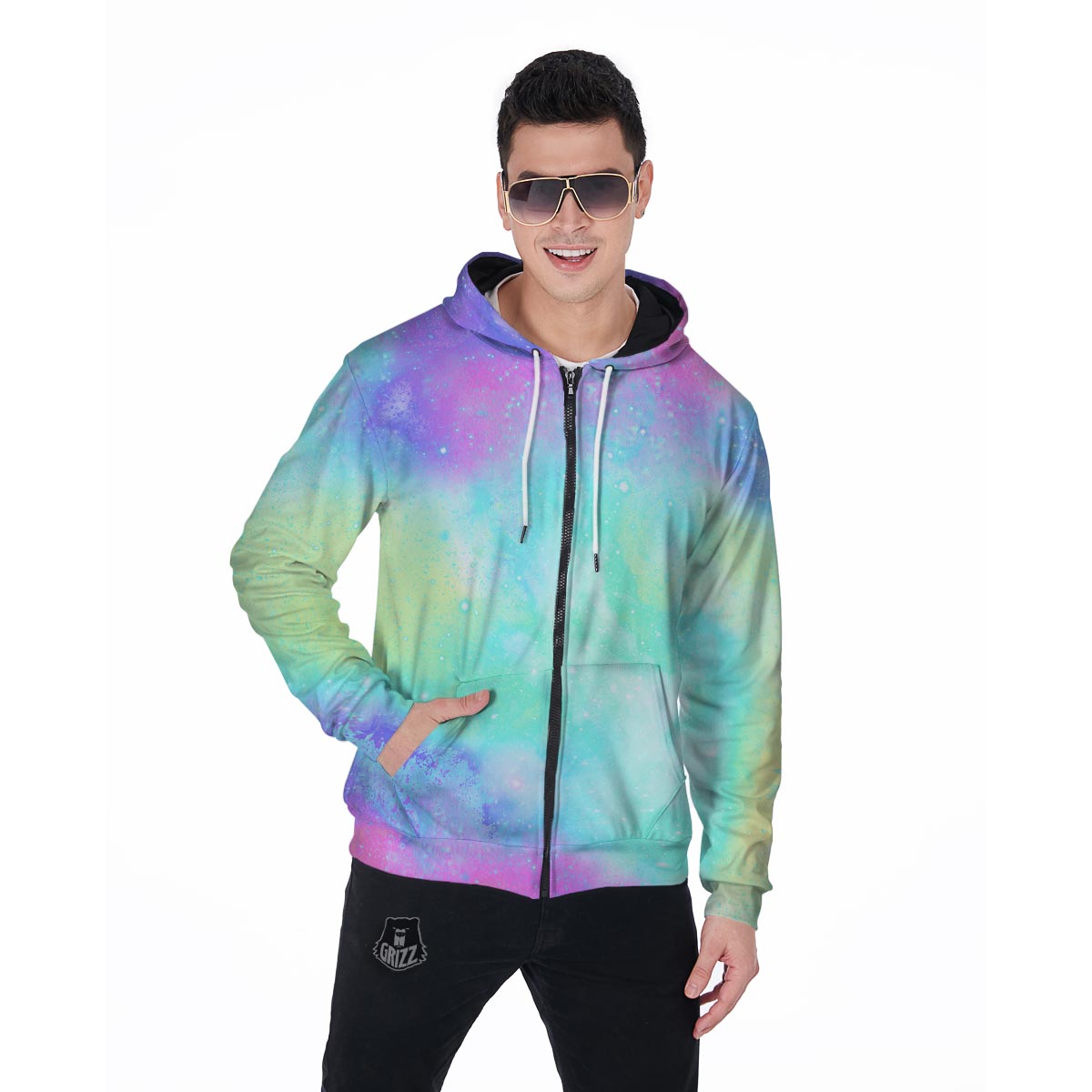 Abstract Psychedelic Holographic Men's Zip Up Hoodie-grizzshop