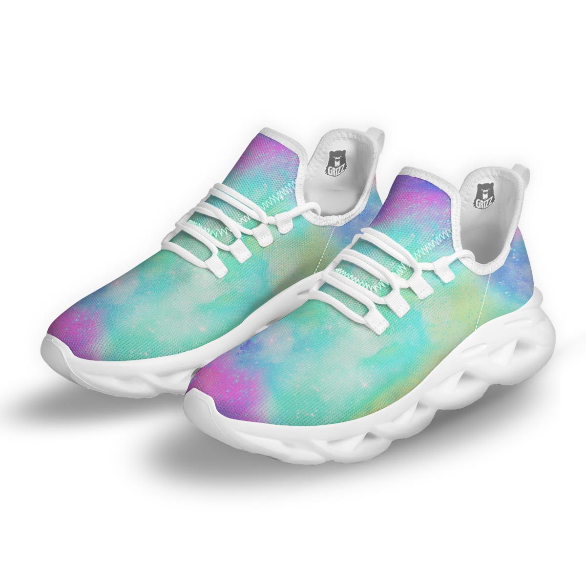 Abstract Psychedelic Holographic White Running Shoes-grizzshop