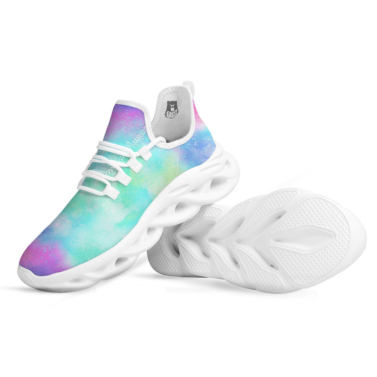 Abstract Psychedelic Holographic White Running Shoes-grizzshop