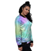 Abstract Psychedelic Holographic Women's Bomber Jacket-grizzshop