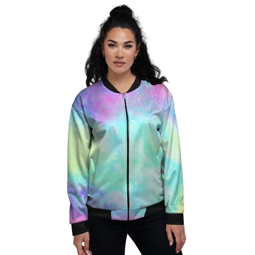 Abstract Psychedelic Holographic Women's Bomber Jacket-grizzshop