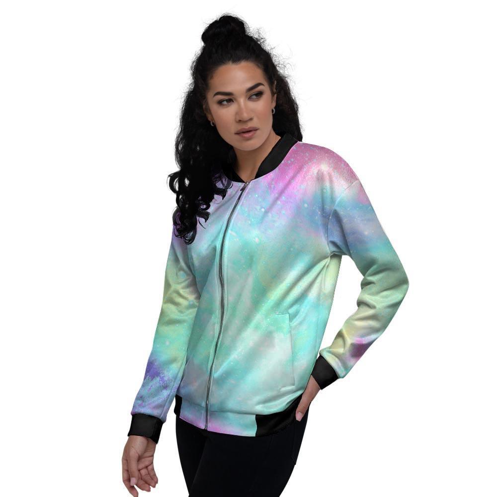 Abstract Psychedelic Holographic Women's Bomber Jacket-grizzshop