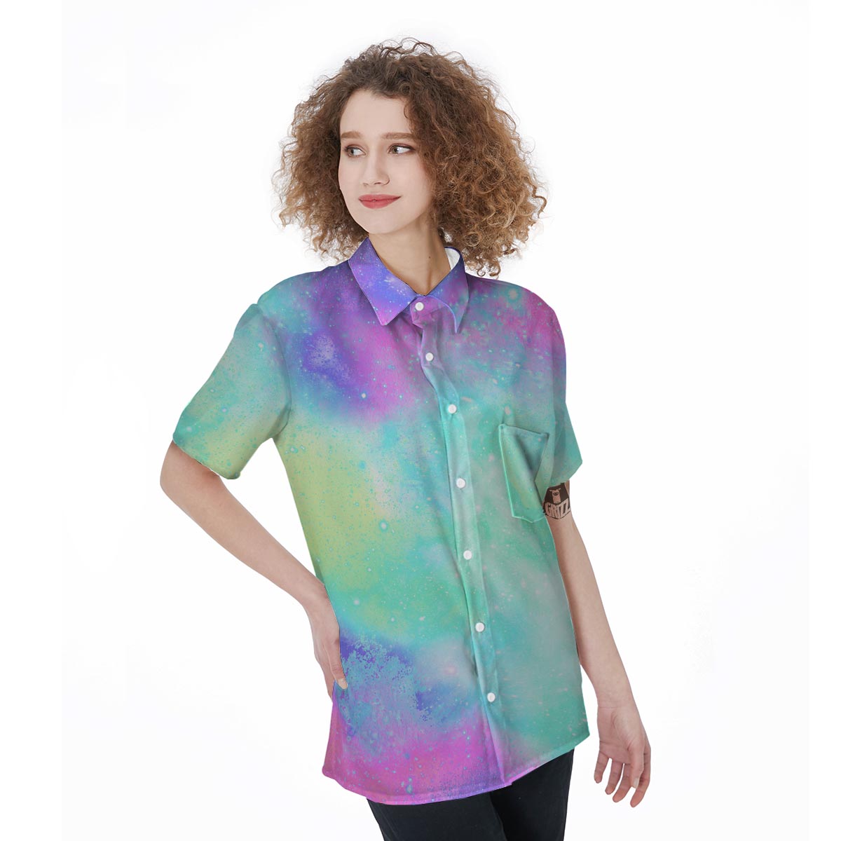 Abstract Psychedelic Holographic Women's Short Sleeve Shirts-grizzshop