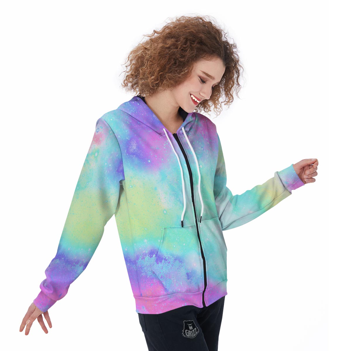 Abstract Psychedelic Holographic Women's Zip Up Hoodie-grizzshop