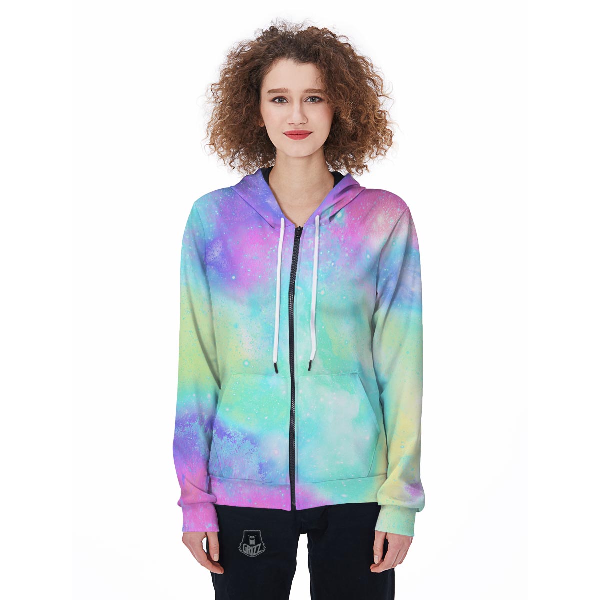 Abstract Psychedelic Holographic Women's Zip Up Hoodie-grizzshop