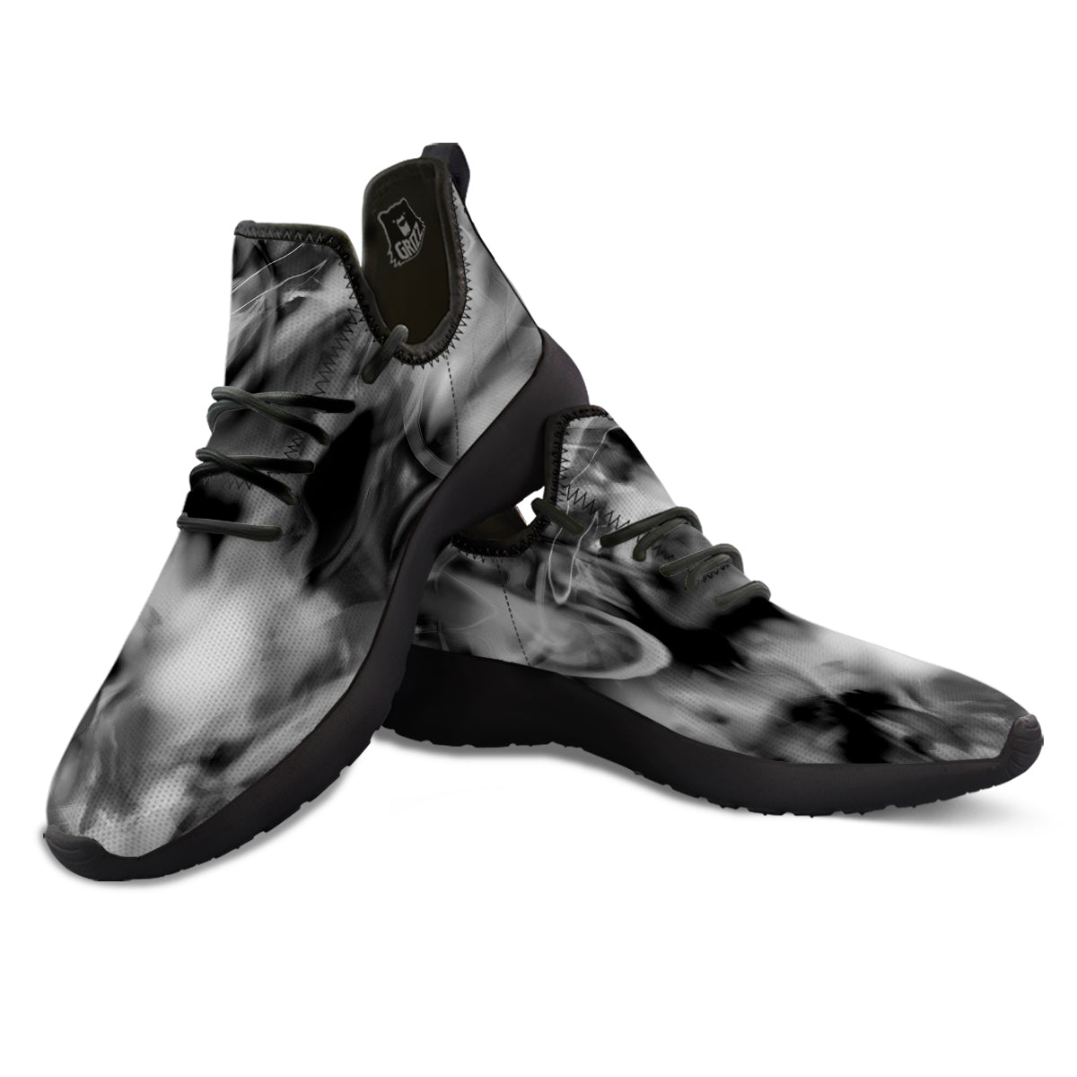 Abstract Psychedelic Liquid Smoke Print Black Athletic Shoes-grizzshop