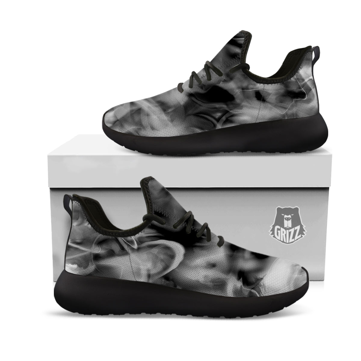 Abstract Psychedelic Liquid Smoke Print Black Athletic Shoes-grizzshop