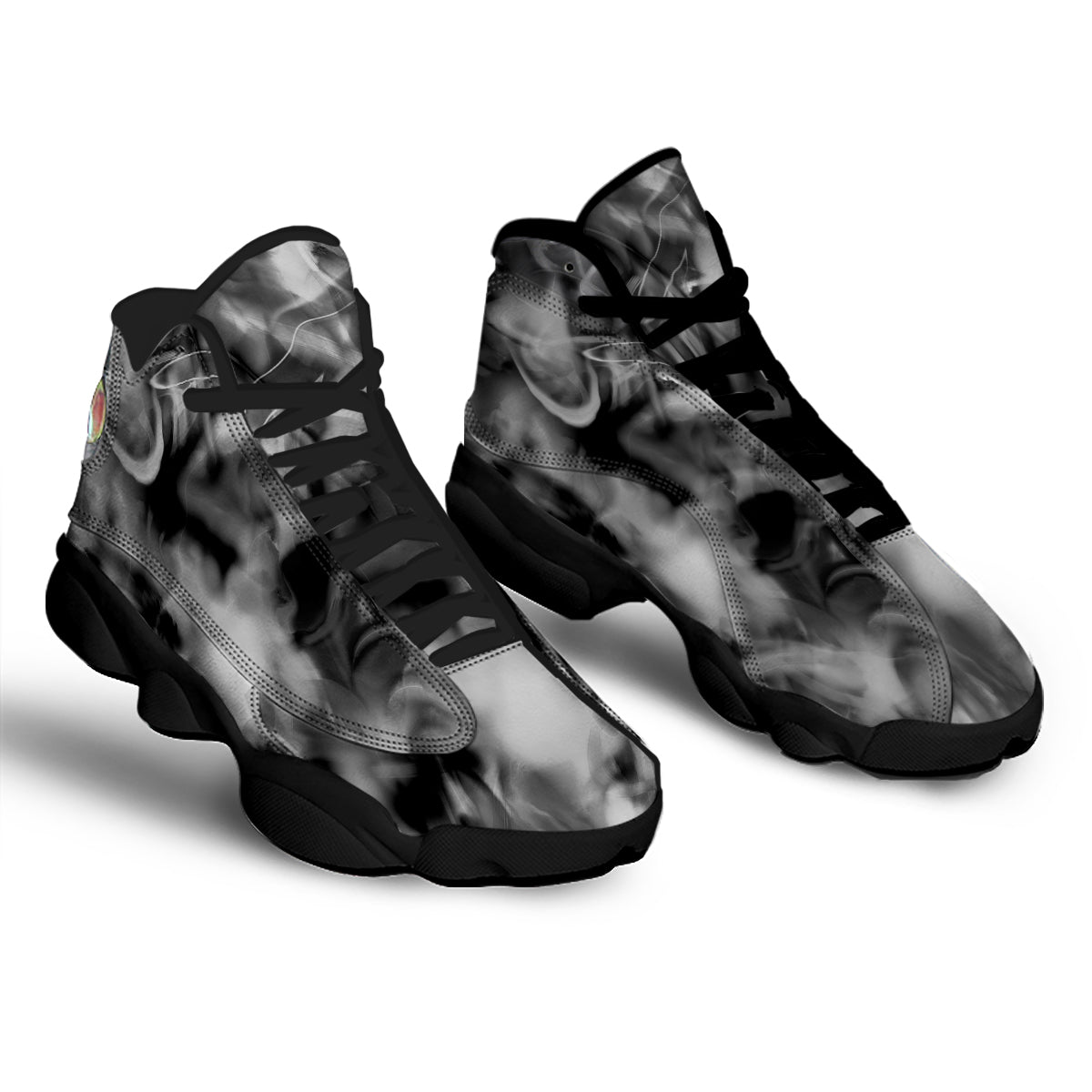 Abstract Psychedelic Liquid Smoke Print Black Basketball Shoes-grizzshop