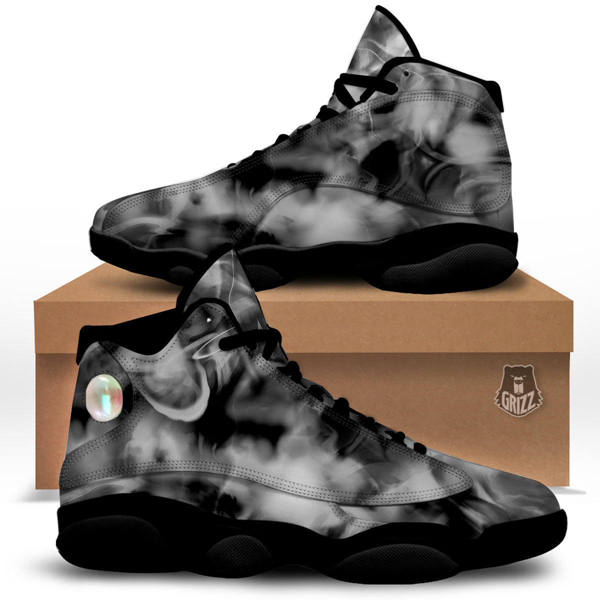 Abstract Psychedelic Liquid Smoke Print Black Basketball Shoes-grizzshop