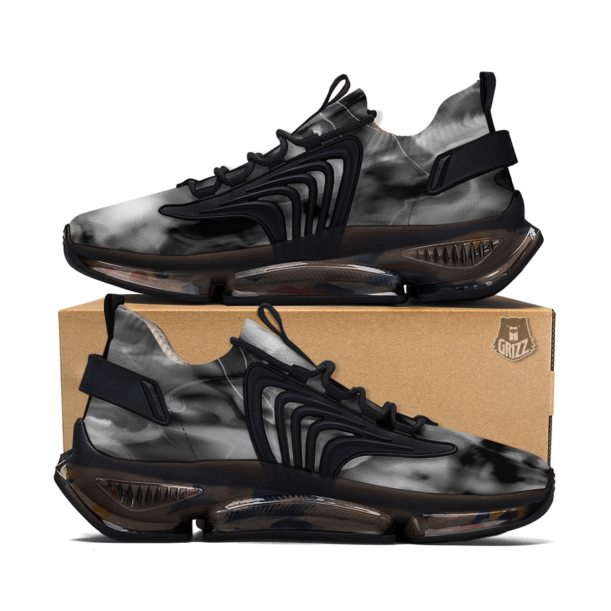 Abstract Psychedelic Liquid Smoke Print Black Gym Shoes-grizzshop