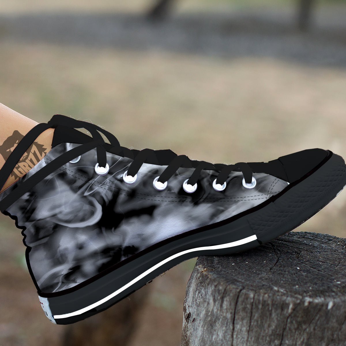 Abstract Psychedelic Liquid Smoke Print Black High Top Shoes-grizzshop