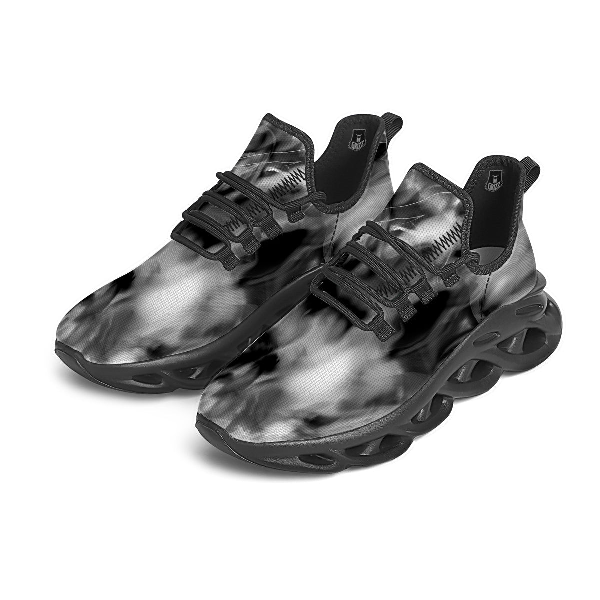 Abstract Psychedelic Liquid Smoke Print Black Running Shoes-grizzshop