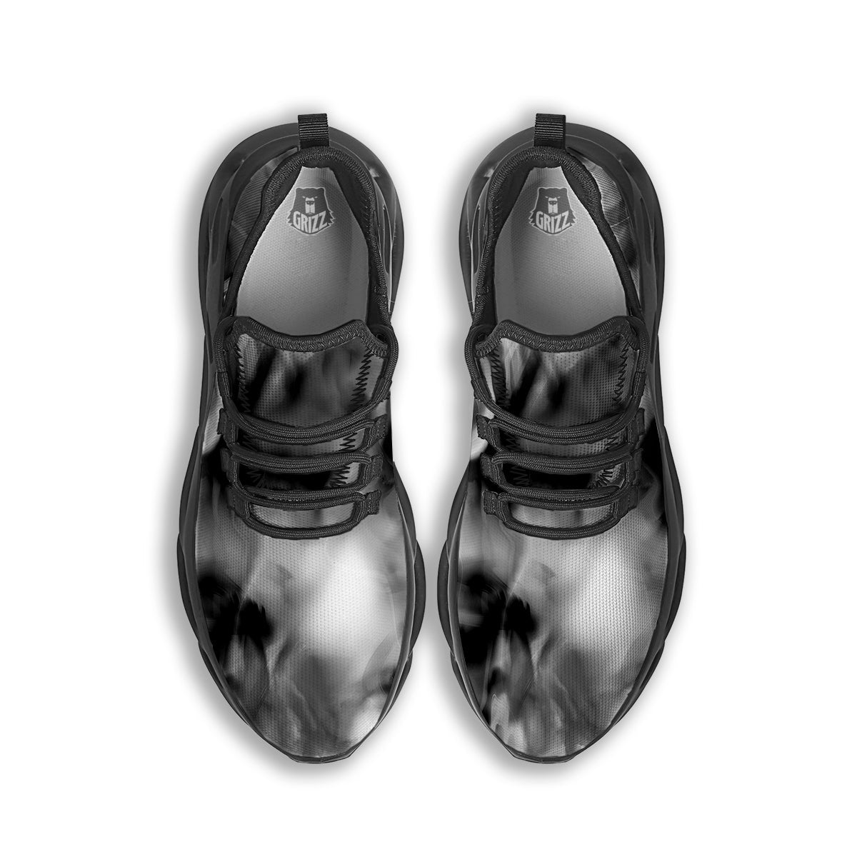 Abstract Psychedelic Liquid Smoke Print Black Running Shoes-grizzshop