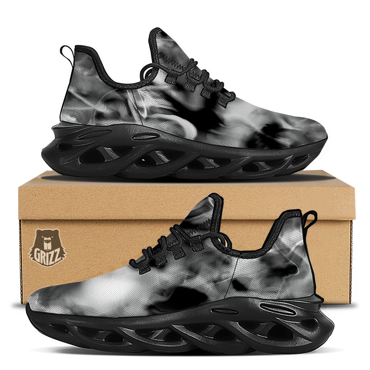 Abstract Psychedelic Liquid Smoke Print Black Running Shoes-grizzshop