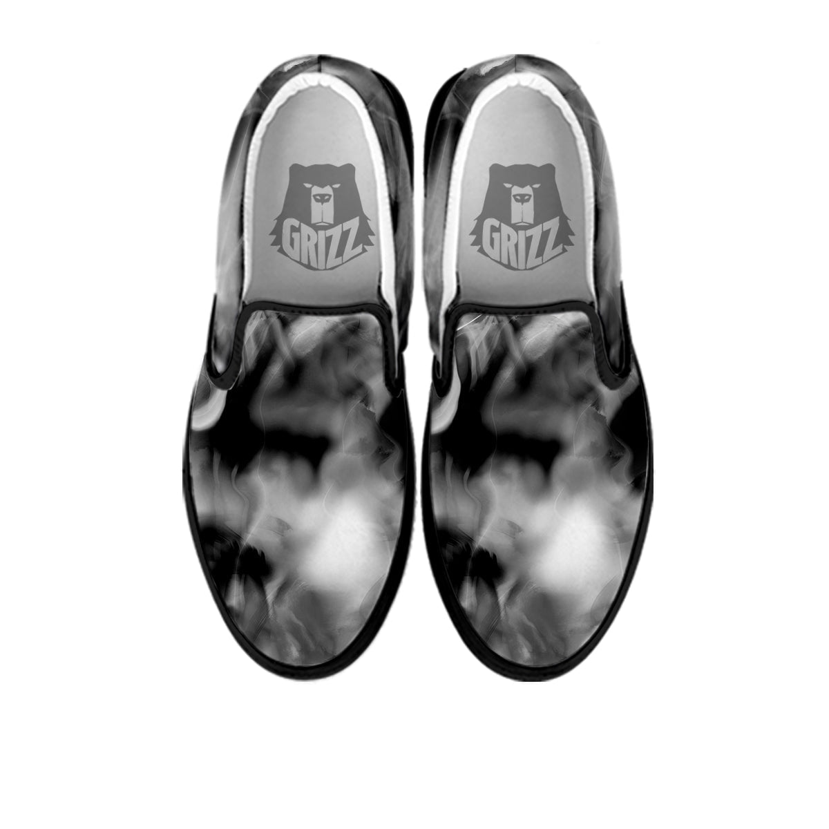 Abstract Psychedelic Liquid Smoke Print Black Slip On Shoes-grizzshop