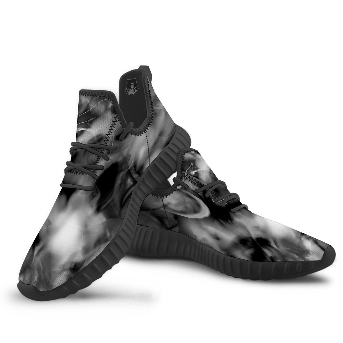 Abstract Psychedelic Liquid Smoke Print Black Walking Shoes-grizzshop