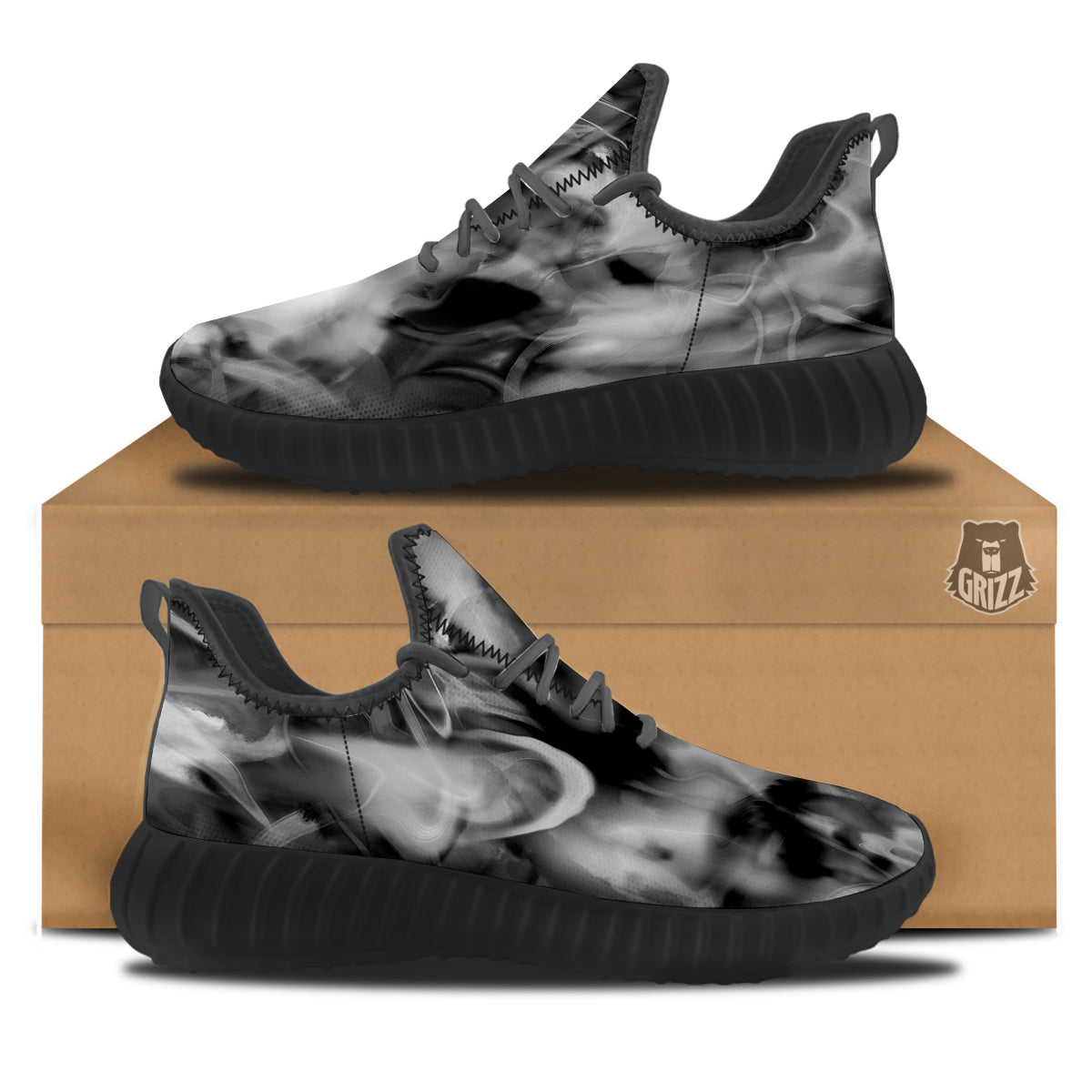 Abstract Psychedelic Liquid Smoke Print Black Walking Shoes-grizzshop