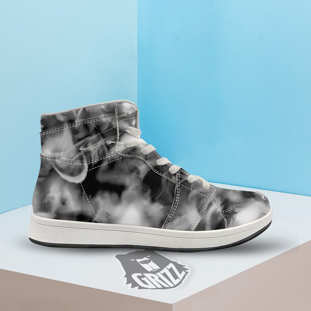 Abstract Psychedelic Liquid Smoke Print High Top Sneakers-grizzshop