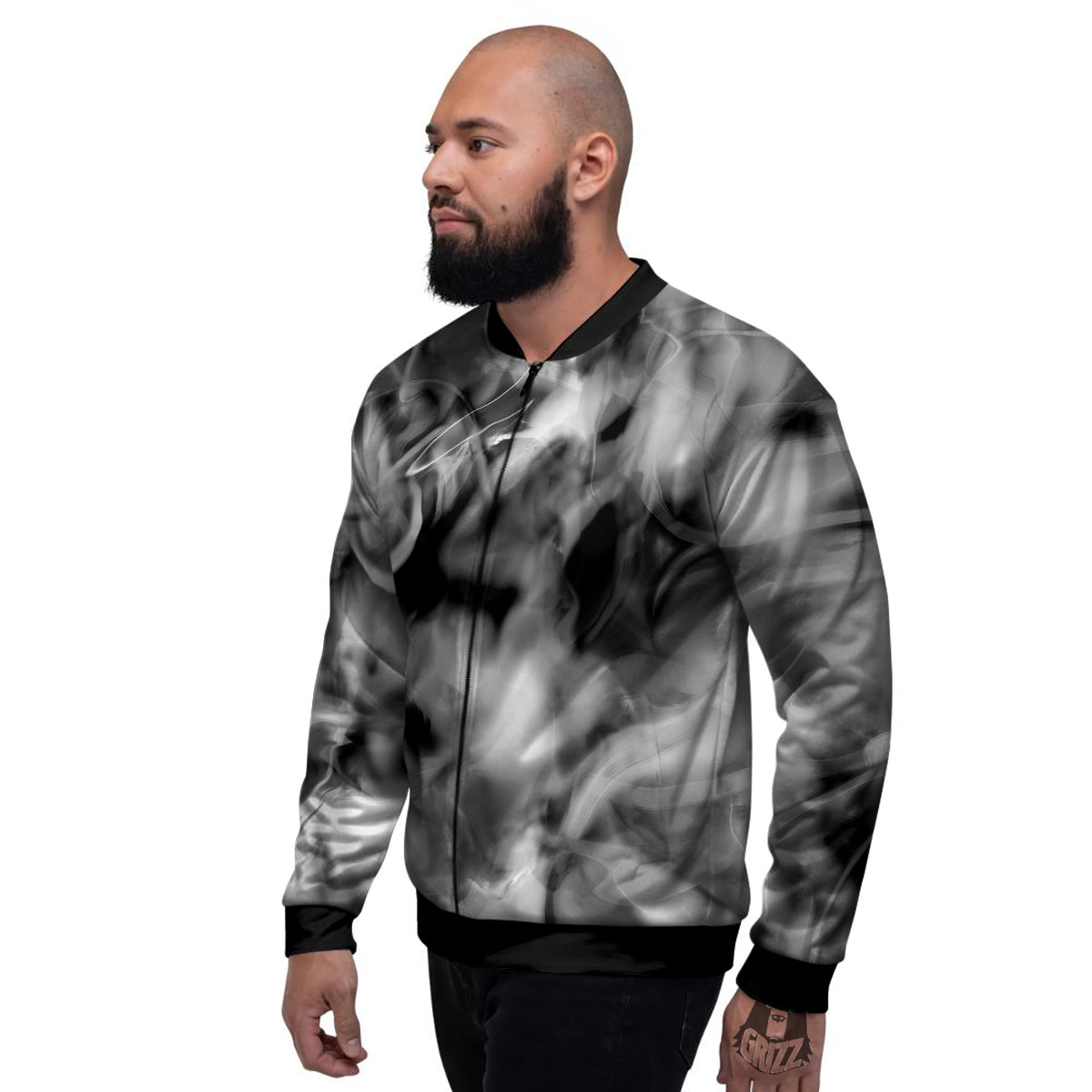Abstract Psychedelic Liquid Smoke Print Men's Bomber Jacket-grizzshop