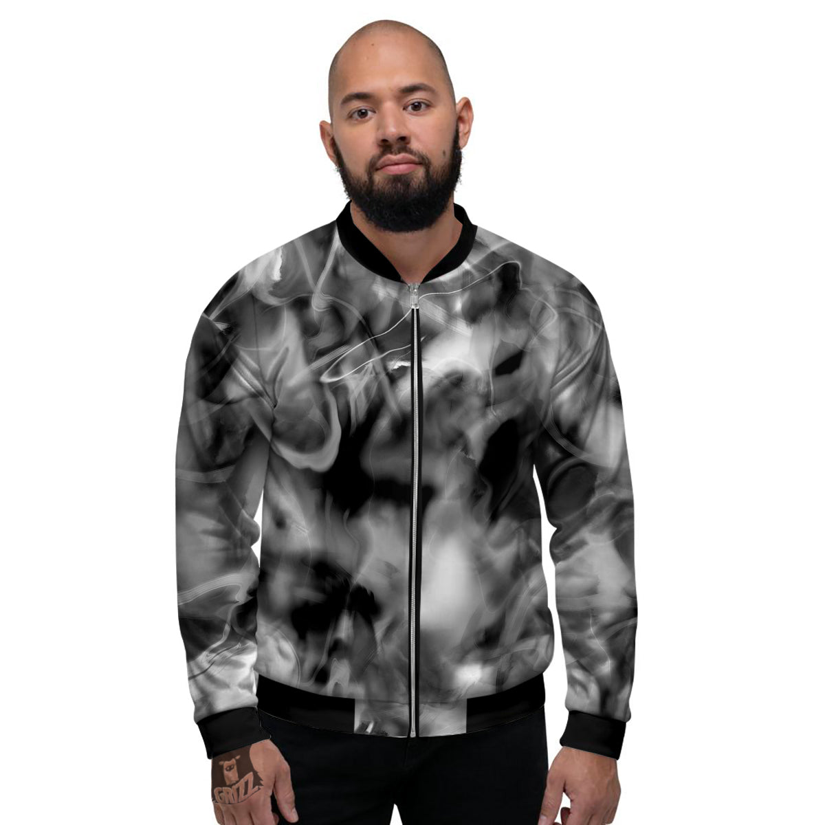 Abstract Psychedelic Liquid Smoke Print Men's Bomber Jacket-grizzshop