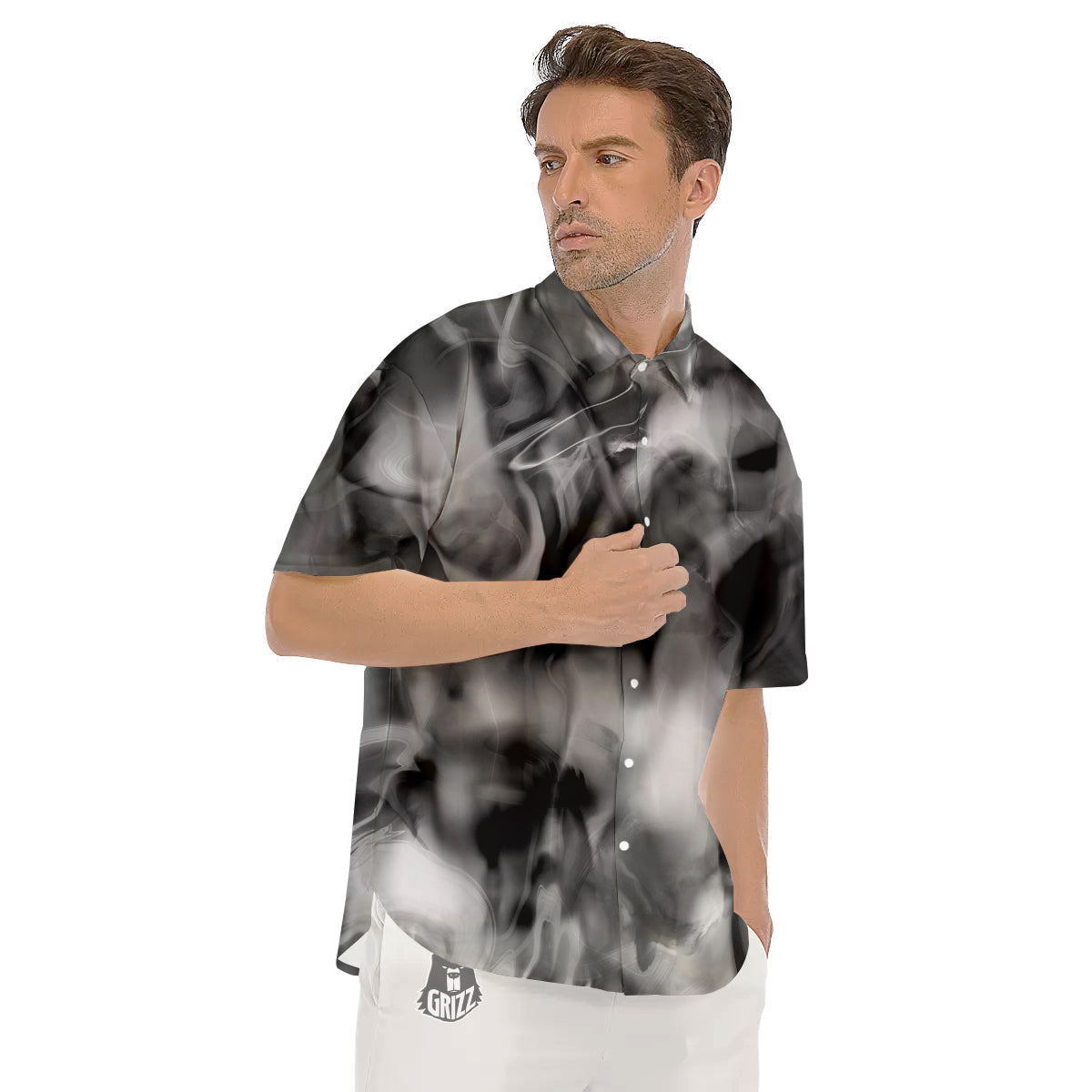 Abstract Psychedelic Liquid Smoke Print Men's Short Sleeve Shirts-grizzshop