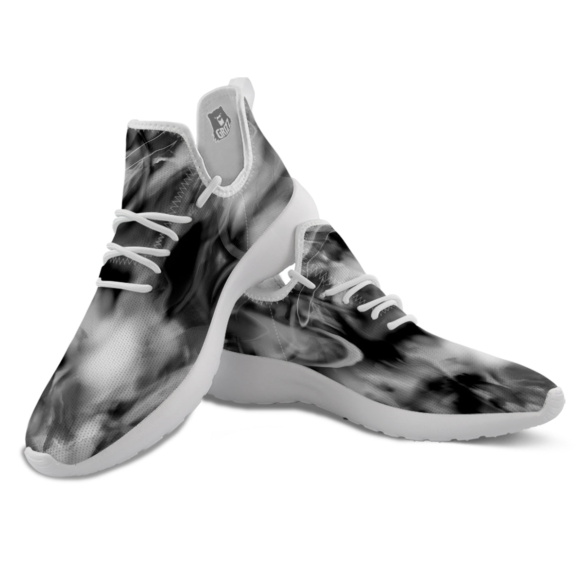 Abstract Psychedelic Liquid Smoke Print White Athletic Shoes-grizzshop