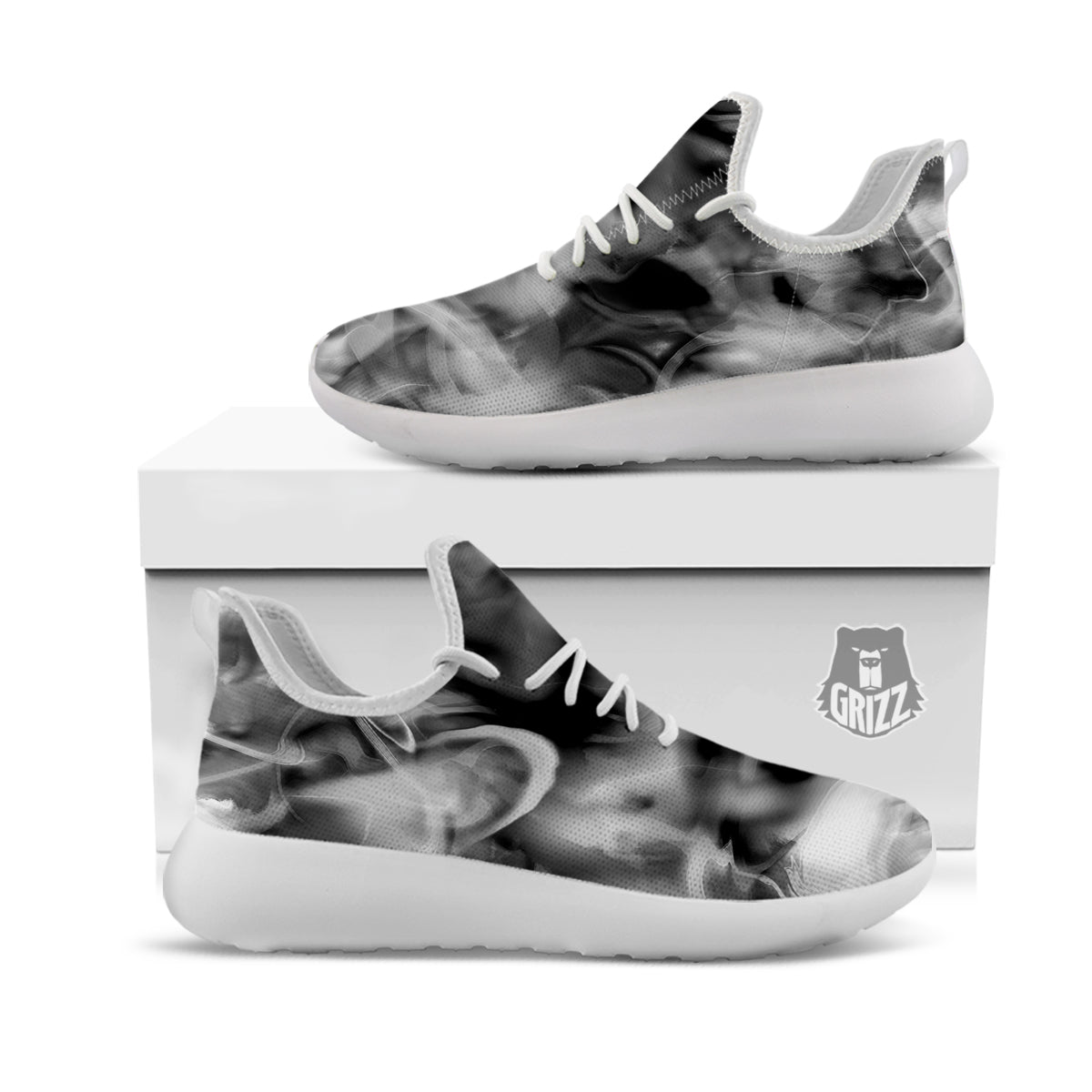 Abstract Psychedelic Liquid Smoke Print White Athletic Shoes-grizzshop