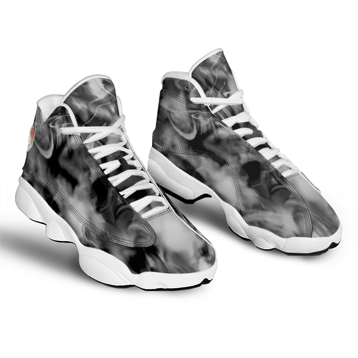 Abstract Psychedelic Liquid Smoke Print White Basketball Shoes-grizzshop