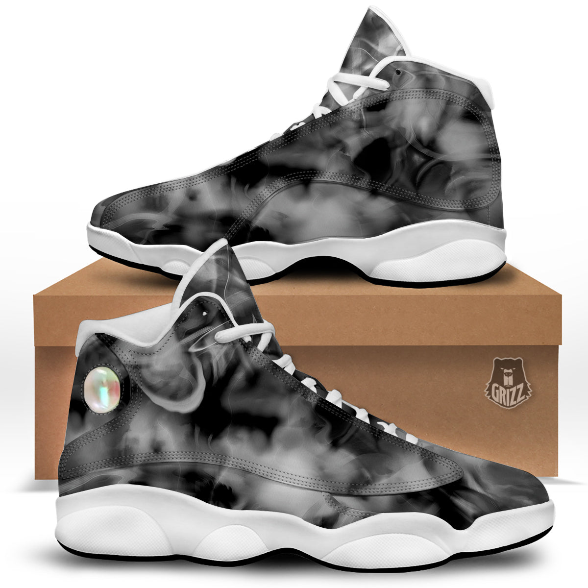 Abstract Psychedelic Liquid Smoke Print White Basketball Shoes-grizzshop