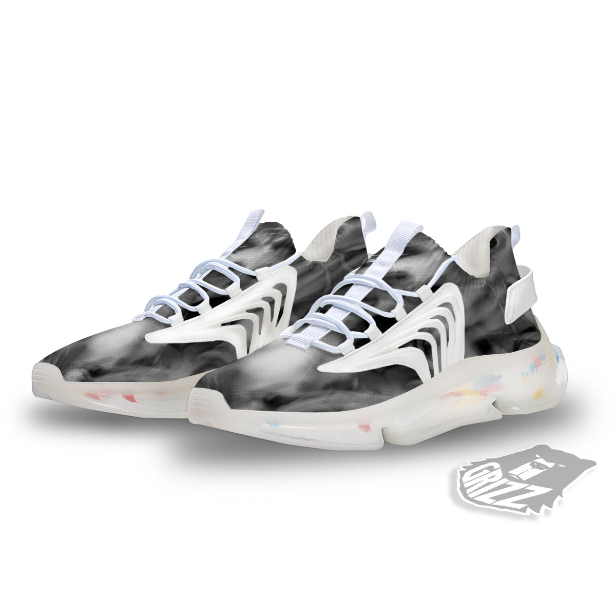 Abstract Psychedelic Liquid Smoke Print White Gym Shoes-grizzshop
