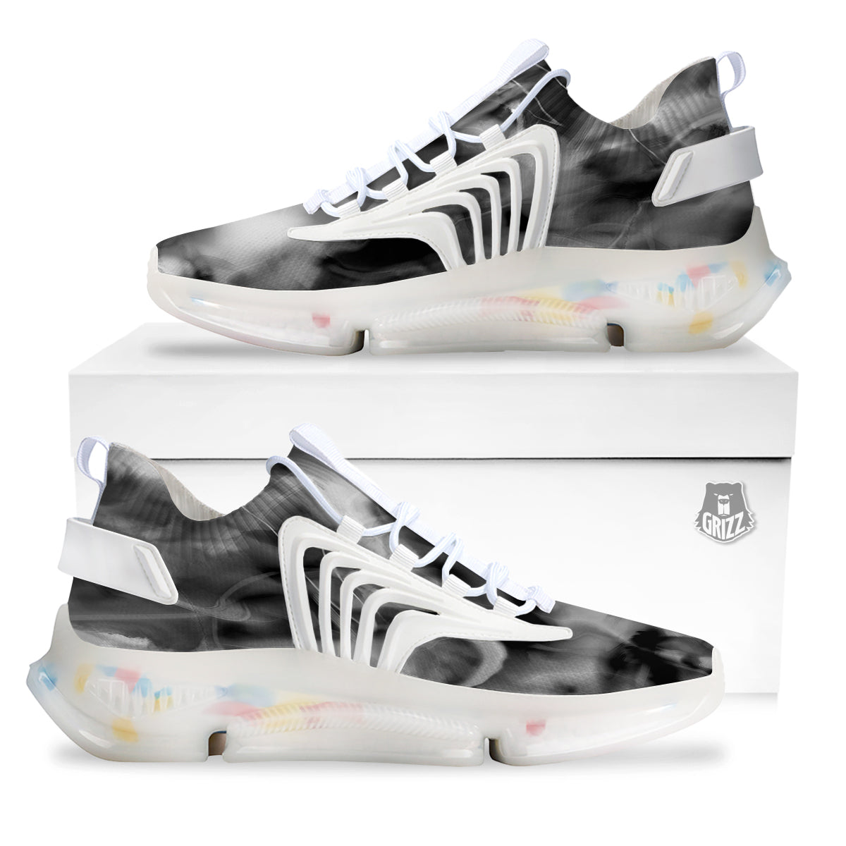 Abstract Psychedelic Liquid Smoke Print White Gym Shoes-grizzshop