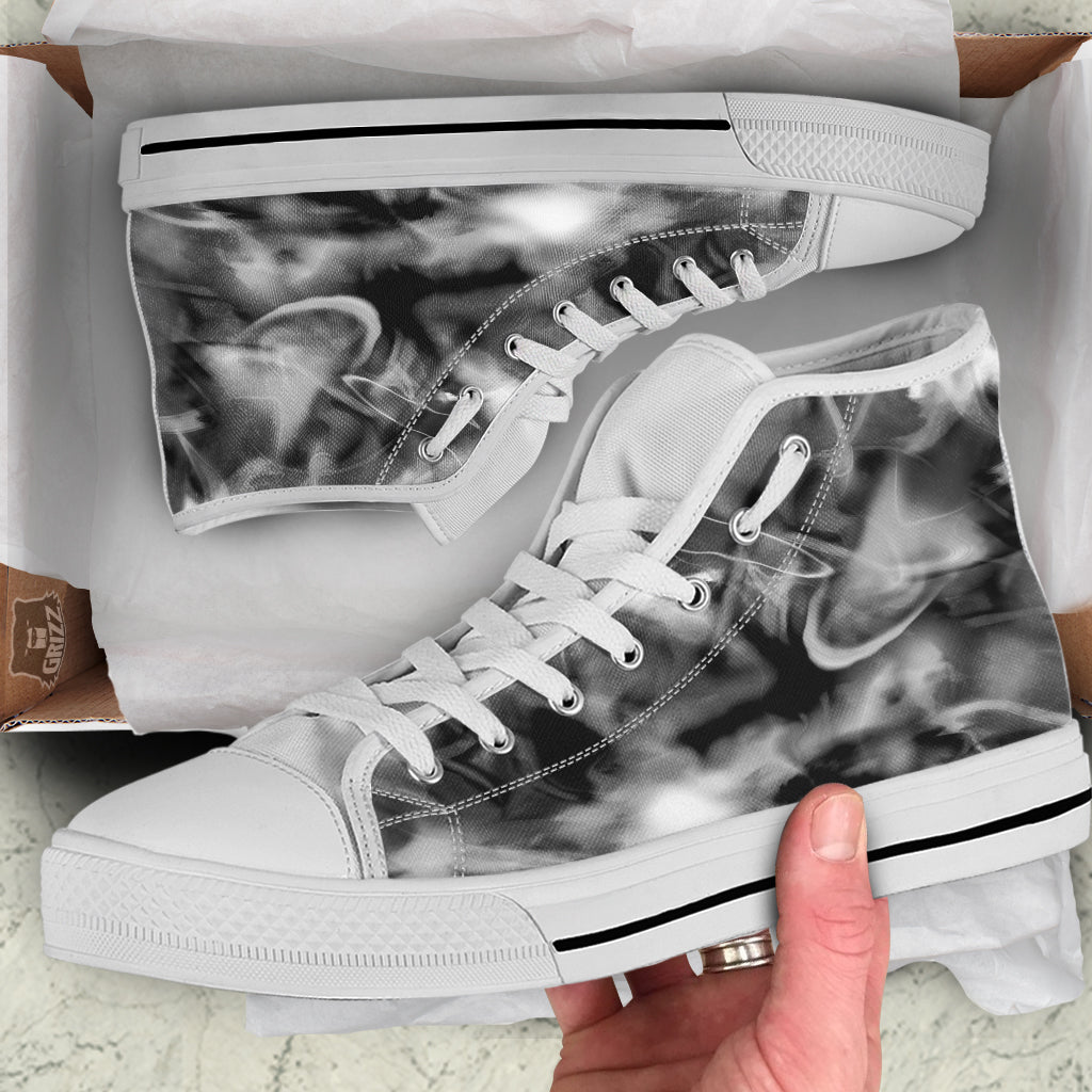 Abstract Psychedelic Liquid Smoke Print White High Top Shoes-grizzshop