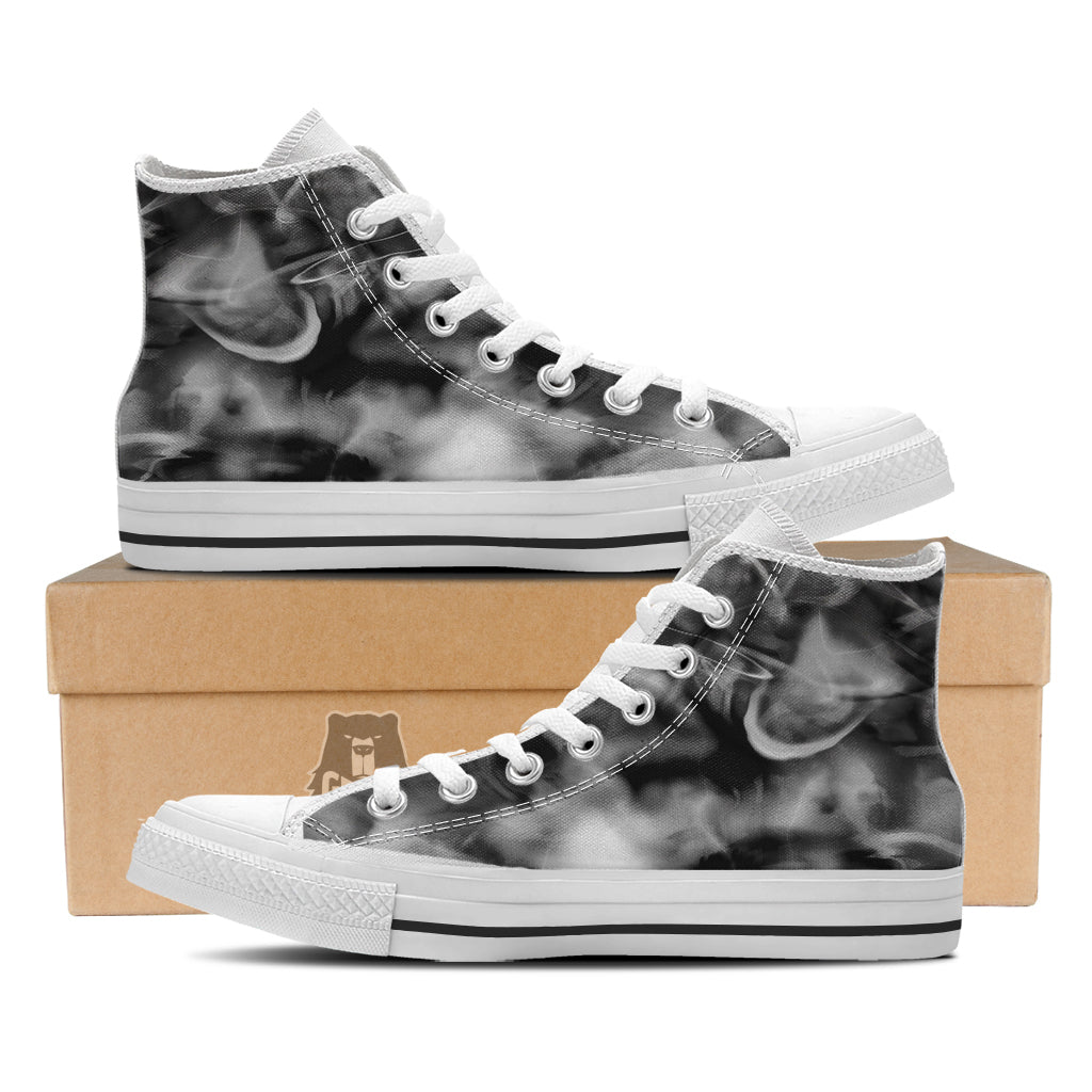 Abstract Psychedelic Liquid Smoke Print White High Top Shoes-grizzshop