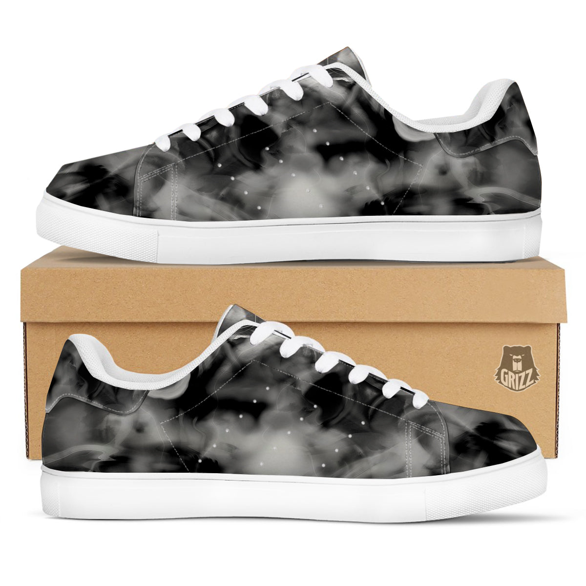 Abstract Psychedelic Liquid Smoke Print White Low Top Sneakers-grizzshop