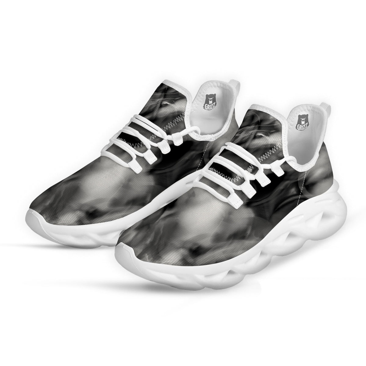 Abstract Psychedelic Liquid Smoke Print White Running Shoes-grizzshop