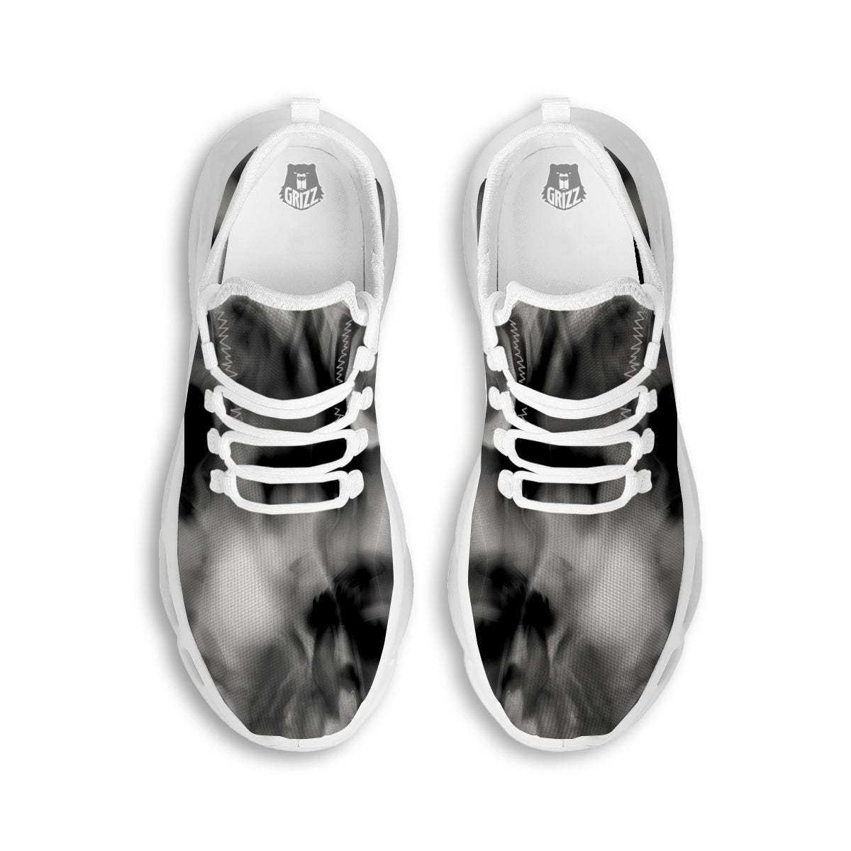 Abstract Psychedelic Liquid Smoke Print White Running Shoes-grizzshop