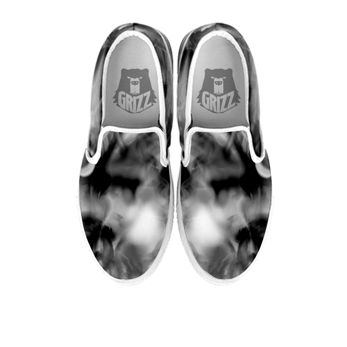 Abstract Psychedelic Liquid Smoke Print White Slip On Shoes-grizzshop