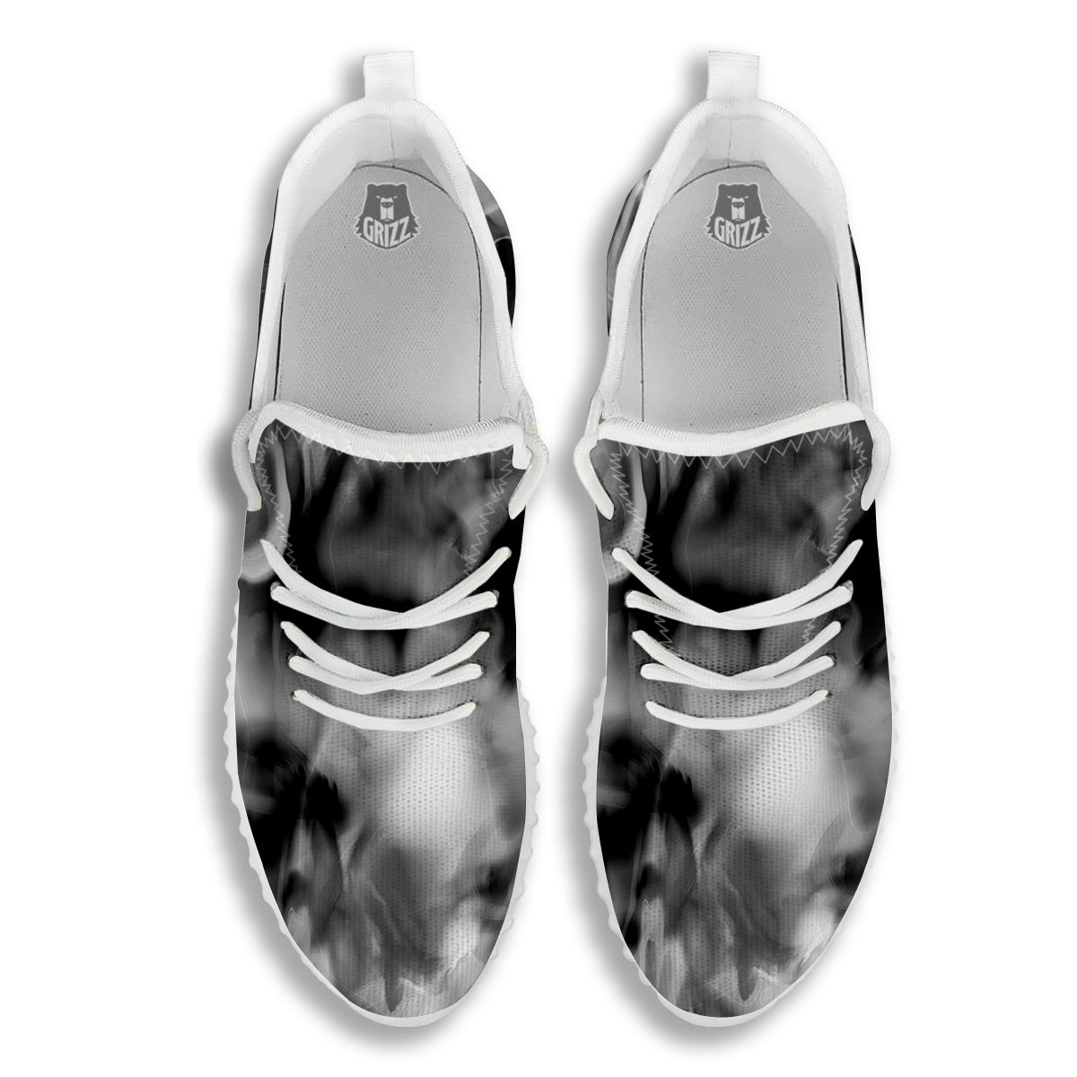 Abstract Psychedelic Liquid Smoke Print White Walking Shoes-grizzshop