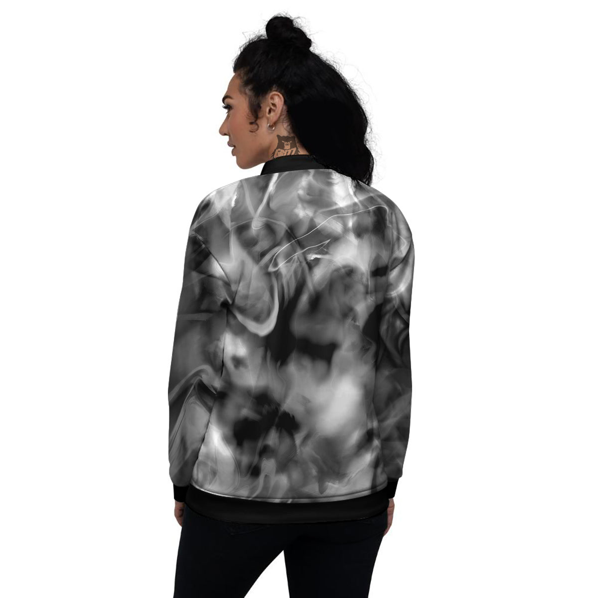 Abstract Psychedelic Liquid Smoke Print Women's Bomber Jacket-grizzshop