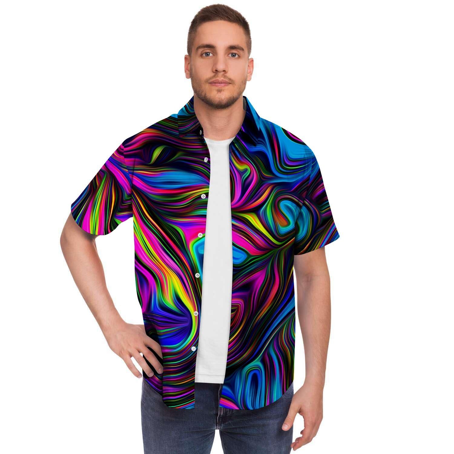 Abstract Psychedelic Men's Short Sleeve Shirt-grizzshop